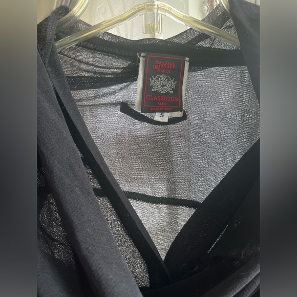 Jean Paul Gaultier mesh button front top wool trimming attached scarf 1990s SM - Picture 4 of 16